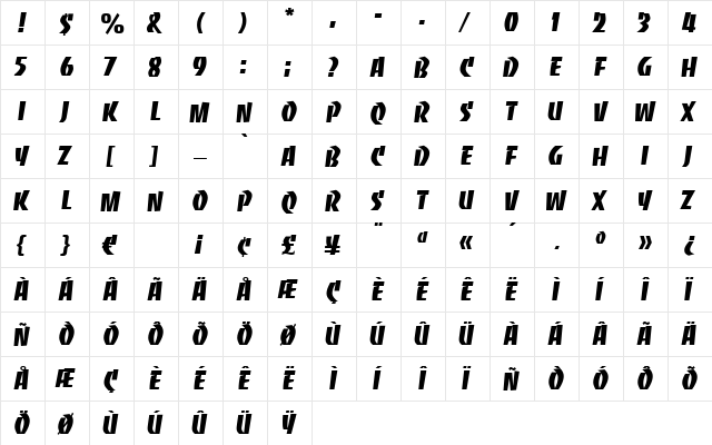 Etappe Regular  glyph index