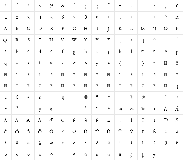 Abomsaab Regular  glyph index
