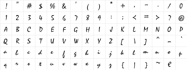 AR Script1 Bold Regular  glyph index