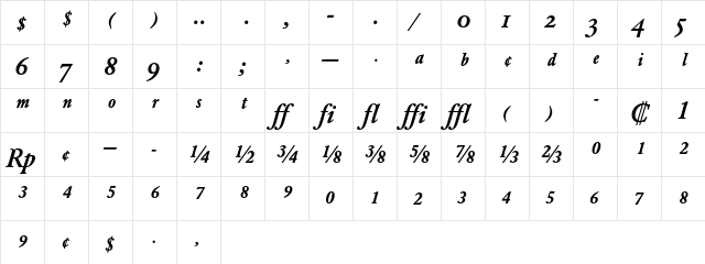 Garamond BE Medium Italic Expert  glyph index
