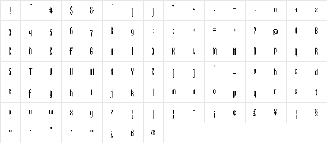 Gilgalad Regular  glyph index