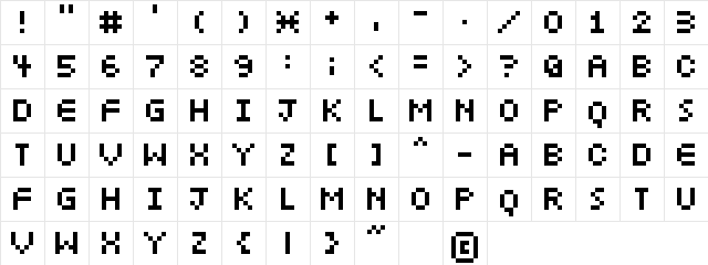 6pxbus Regular  glyph index