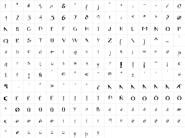 Artmar Regular  glyph index