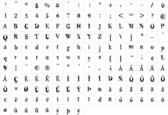 CanadianPhotographer Regular  glyph index