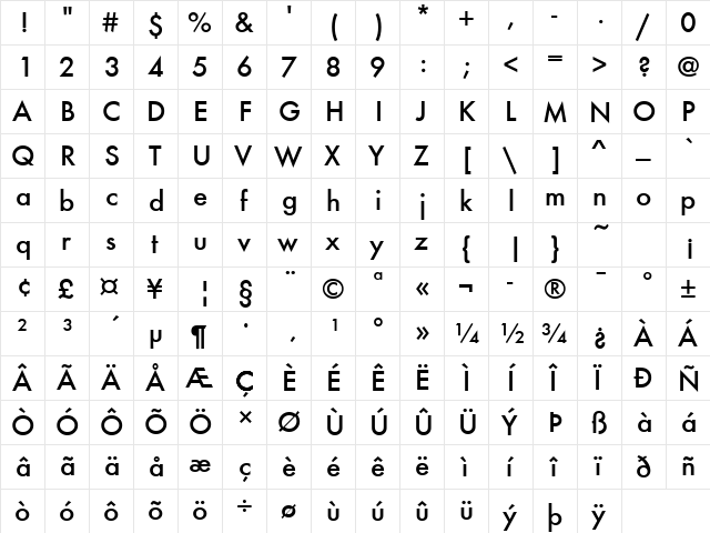 Futura ND Medium  glyph index