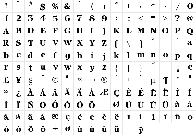 Isbell Bold  glyph index