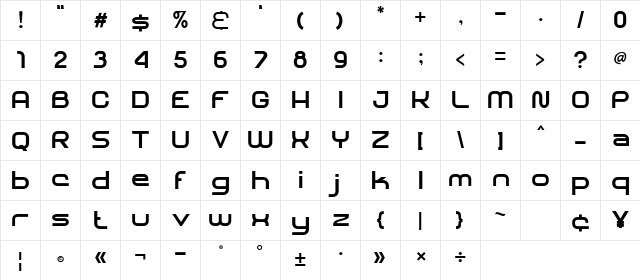 SHARY Bold  glyph index