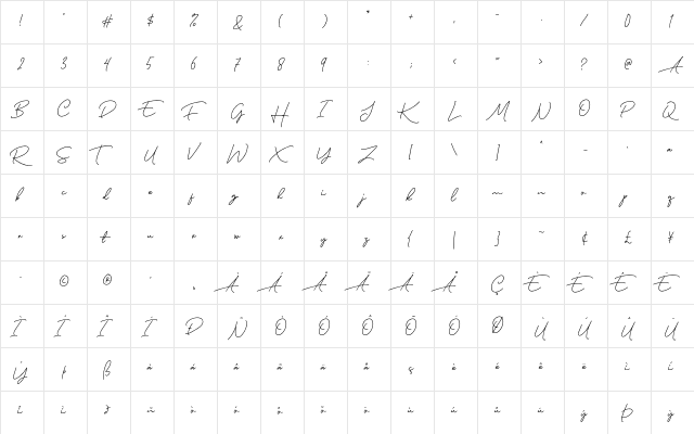 Murphy Script Regular  glyph index