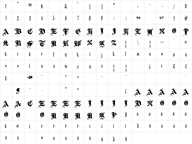 Xanthippe NF Regular  glyph index