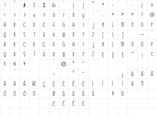 Bittersweet  Capital Regular  glyph index