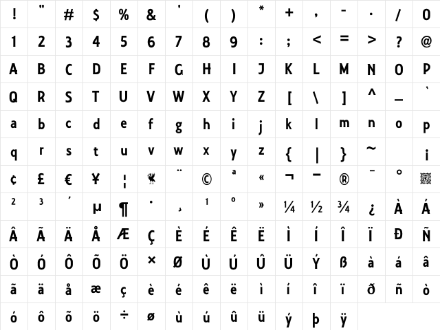 Collegiate Regular  glyph index