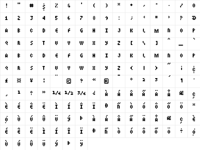 Mastertext Plain  glyph index