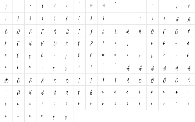 Jacky Shake - Personal Use Regular  glyph index