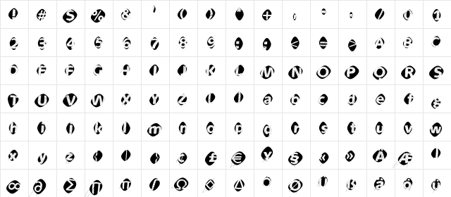 AidaOopsXtra Regular  glyph index