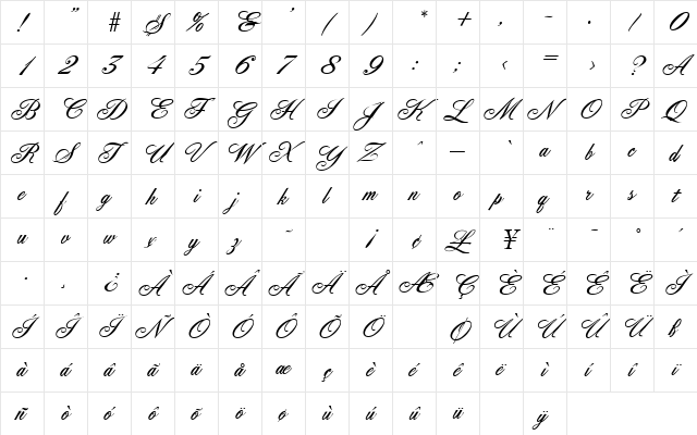 Yorkshire Regular  glyph index