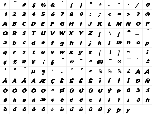 ErgoeMildBlack Italic  glyph index