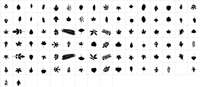 Leef Regular  glyph index