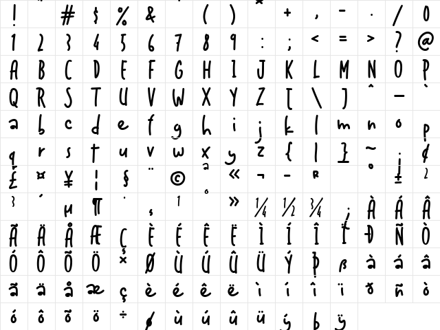 Awesome Quote Regular  glyph index