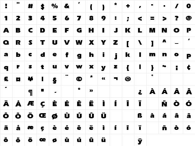 Eras-UltraBlk Heavy  glyph index