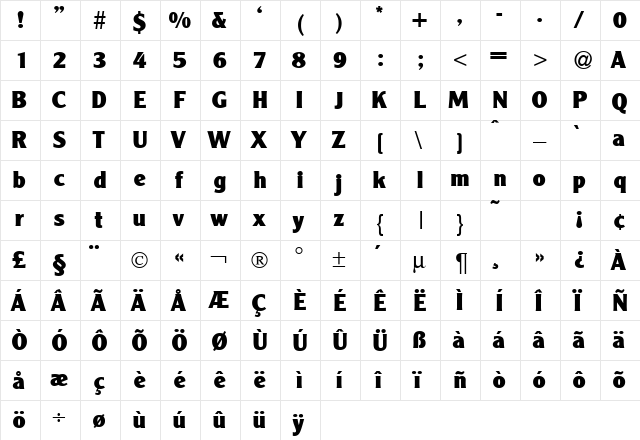 ClearBlackDB Normal  glyph index