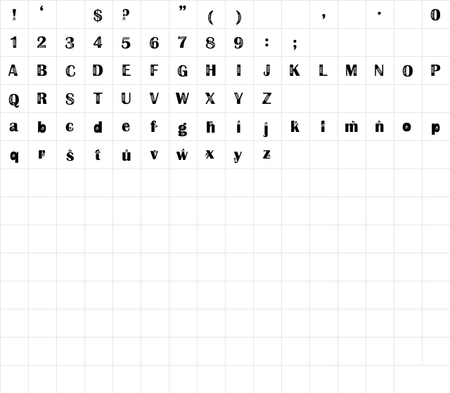 NewFont Regular  glyph index