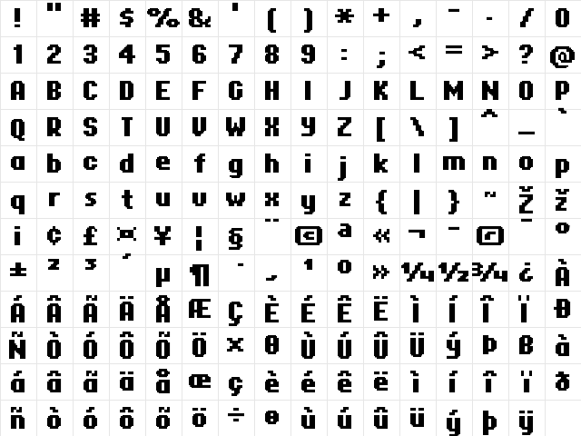 FFF Corporate Regular  glyph index