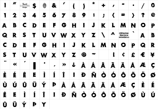 Rough Draft Regular  glyph index