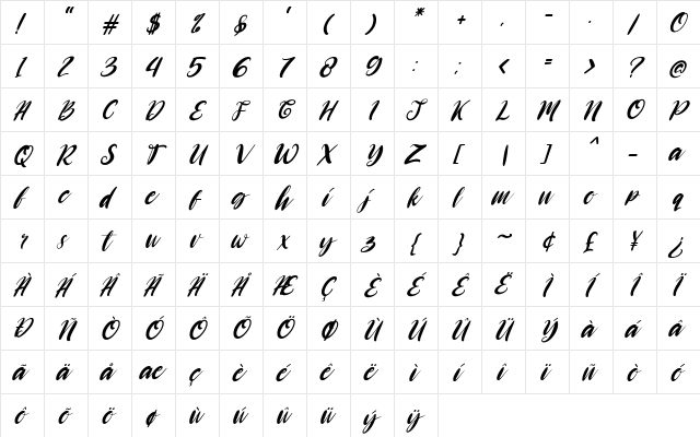 Heywolf Italic  glyph index