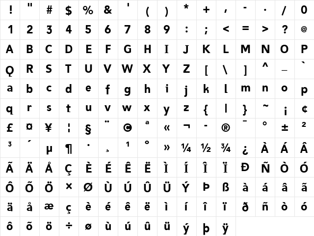 Bawdy Regular  glyph index