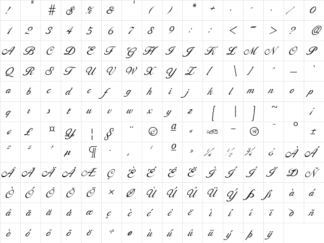 LarissaLight normal  glyph index