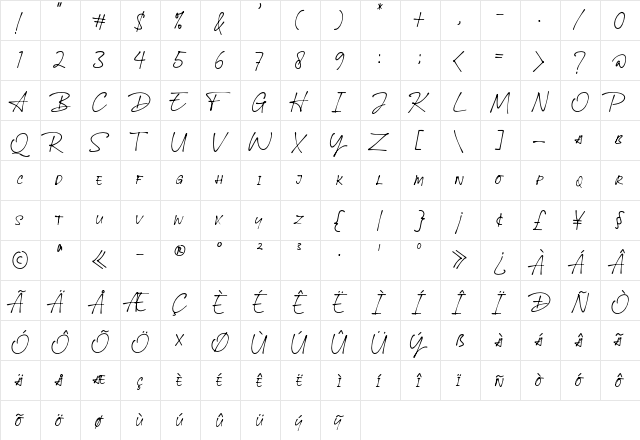 Ballpoint Signature Regular  glyph index