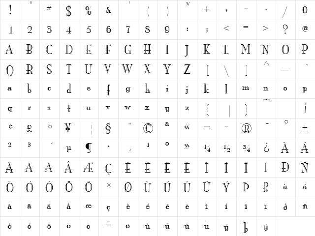 Mona Lisa Recut Regular  glyph index