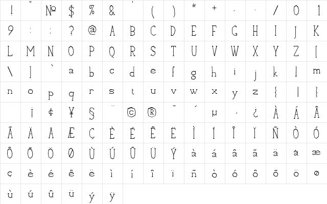 Empanel Regular  glyph index