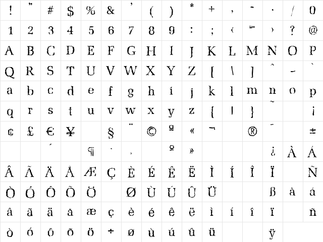 MarseilleRandom Regular  glyph index