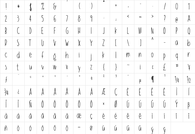 Zion Regular  glyph index