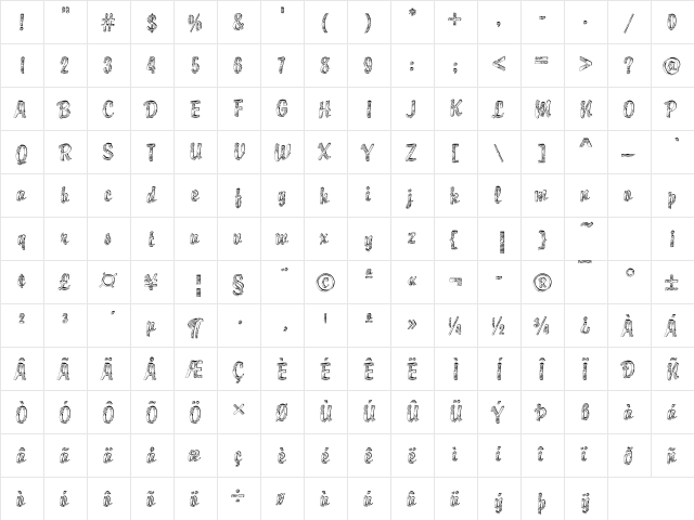 DTCBrodyM24 Regular  glyph index
