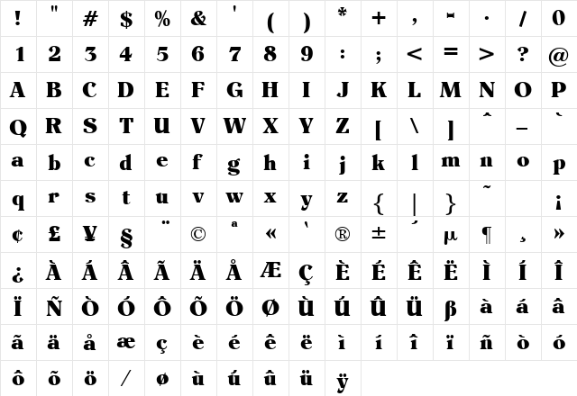 Eider Regular  glyph index