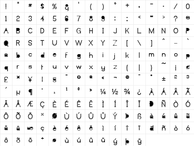 Castorgate - Messed Regular  glyph index