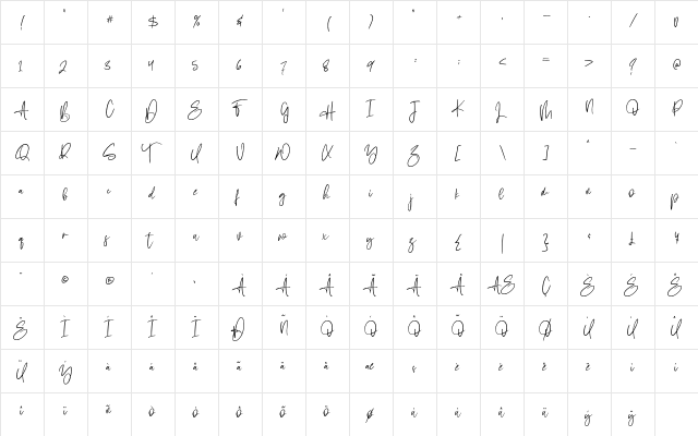 Sabina Angellica Regular  glyph index