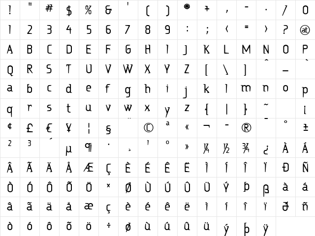 Ritalin Bold  glyph index