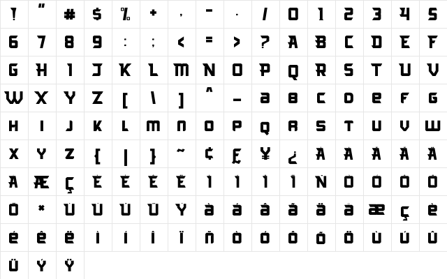 Arcades Regular  glyph index