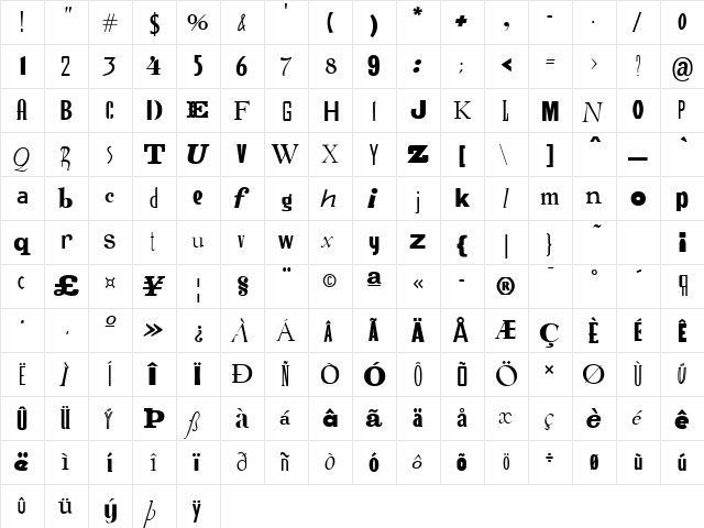 Ransom Bold  glyph index