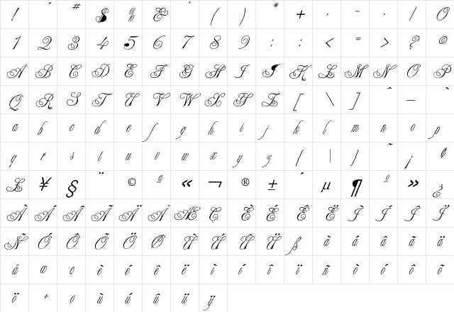 Elenovire Regular  glyph index