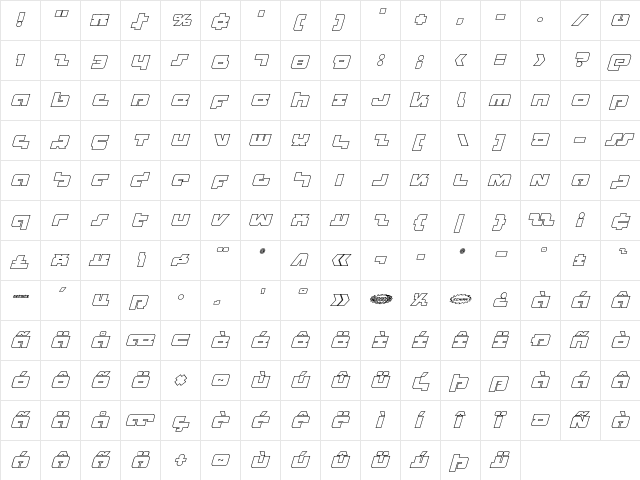Boomstick Outline Italic Outline Italic  glyph index