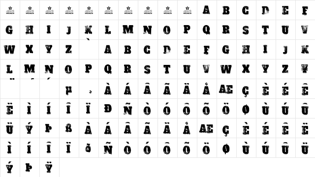 ACID LABEL II Regular  glyph index