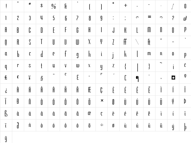 Flirt Regular  glyph index