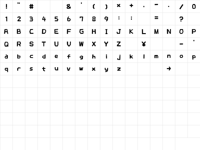 MW BRICK Regular  glyph index