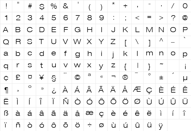 HeaveneticaExtd4 LtSH  glyph index