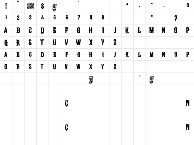 Henry McCarty Regular  glyph index
