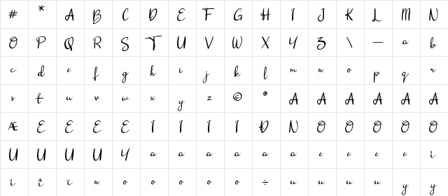 dalena Regular  glyph index
